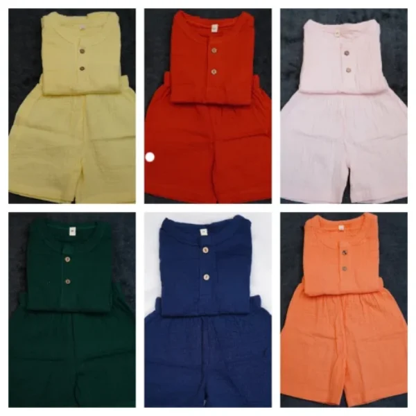 Kids Solid Cotton Co-Ord Set – Top & Shorts (Multi-Color)