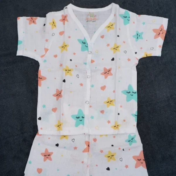 Muslin Button Jabla with Shorts – Soft & Breathable Baby Wear