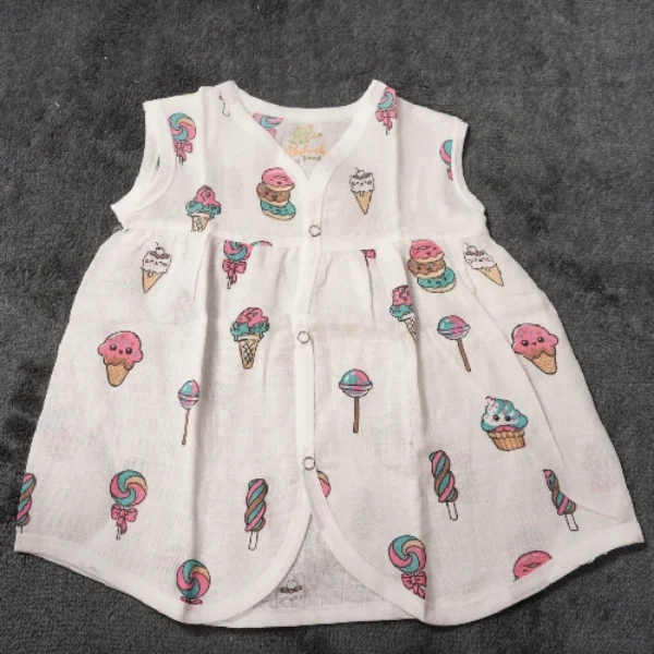 Premium Muslin Chest-Cut Baby Frock – Ice Cream Print