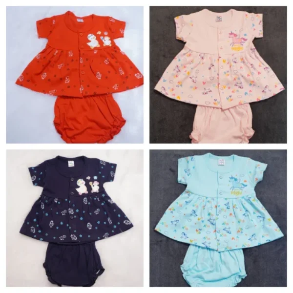 Baby Girls Cotton Frock & Bloomer Set (4 Designs)