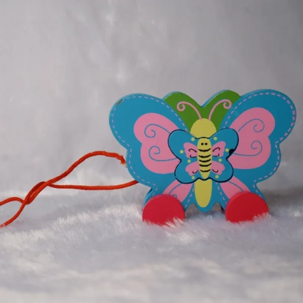 Wooden Butterfly Pull-Along Toy with Mini Butterfly