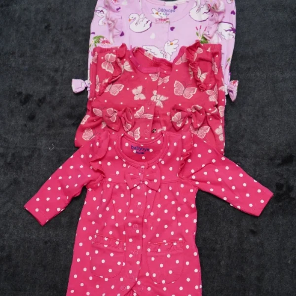 Baby Girl Cotton Jumpsuit – Soft Full Sleeve Romper with Foot