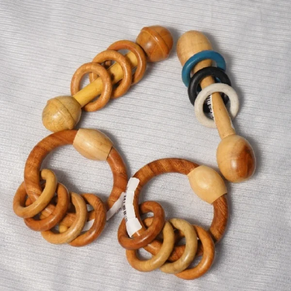 Neem Wood Baby Rattle Toy with Wooden Rings – Natural Handcrafted Infant Sensory Toy