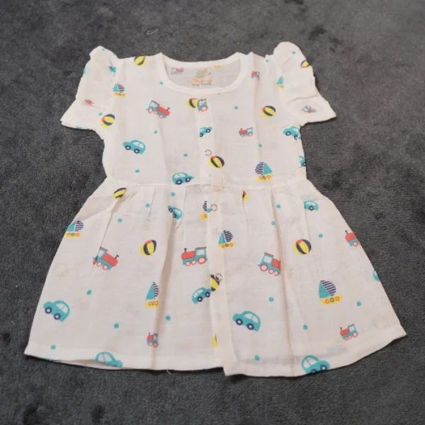 Muslin Front Open Frill Baby Frock – Soft Breathable Cotton Dress