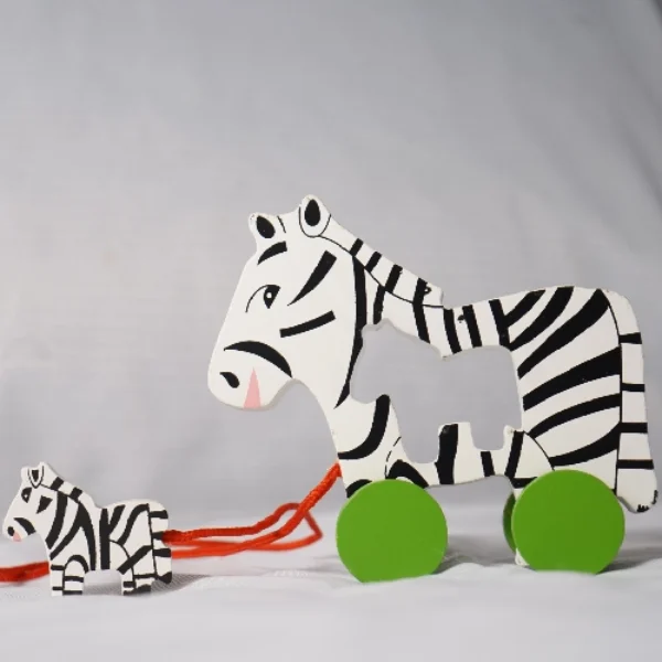 Wooden Zebra Pull-Along Toy with Baby Zebra